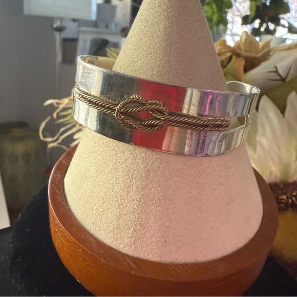 Taxco 925 Sterling Silver & Brass Rope Cuff Bracelet - Picture 6 of 10